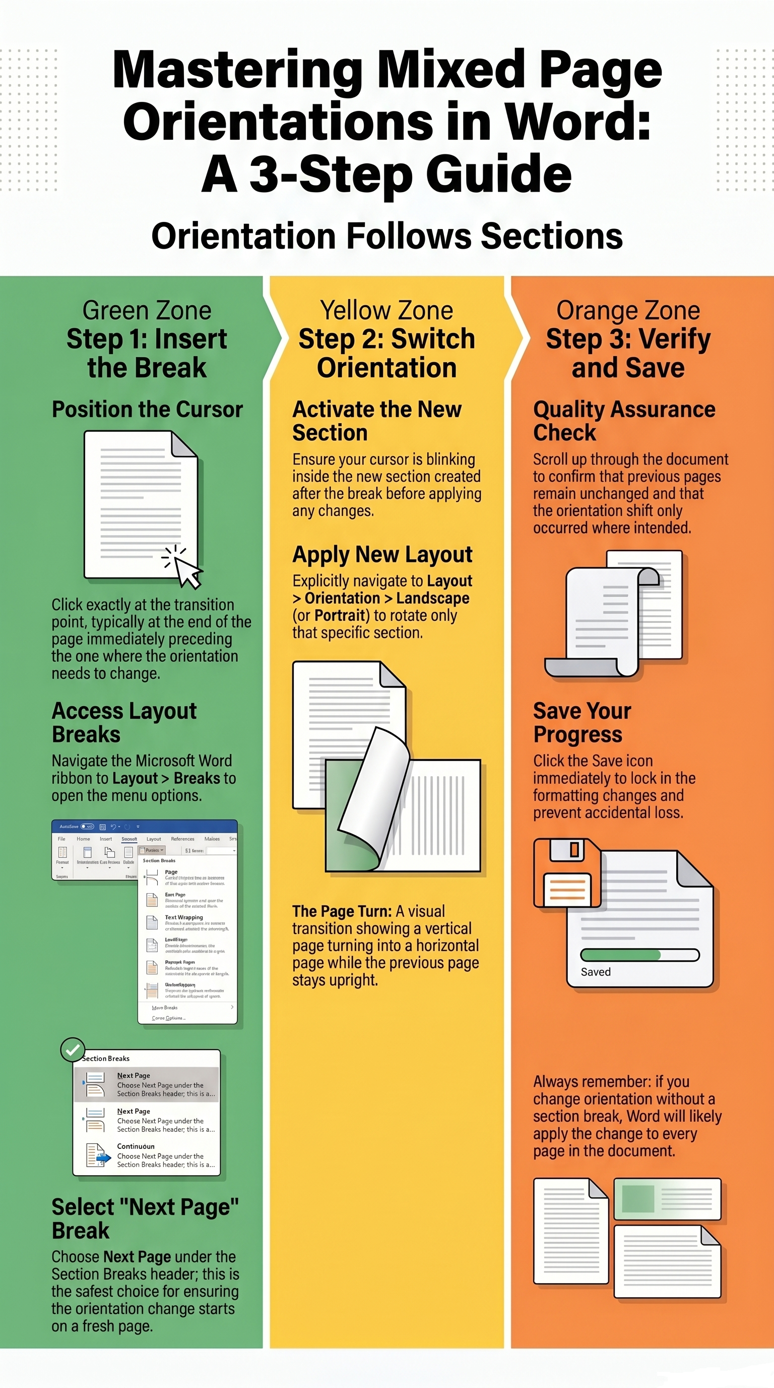 Step-by-step guide to inserting pages with different orientation in Microsoft Word
